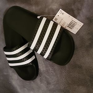 NWT Adidas Adilette J Slides, Black/White, Gradeschool sz 4&5